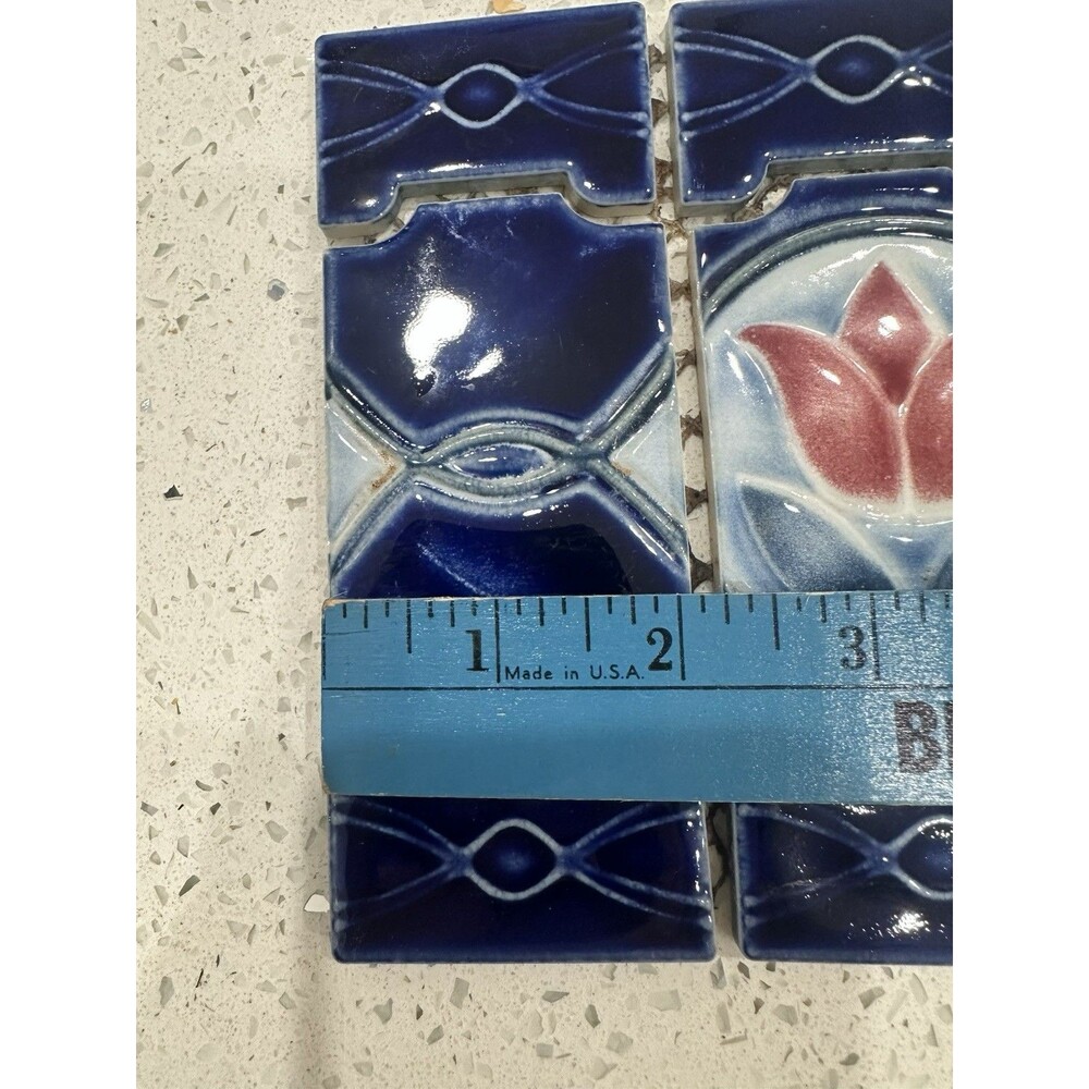Retro Tulips Japan Cobalt Blue Splash / MAJOLICA Kitchen Bathroom Pool Tiles - Picture 7 of 9